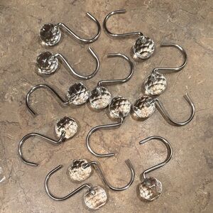 Set of 12 - Silver Shower Curtain Hooks with Clear Crystal Accents